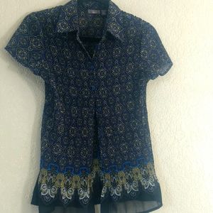 Button up semi-sheer textured blouse